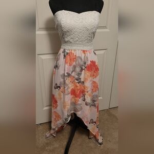 Floral Strapless HIGH LOW Dress with CROCHET Lace Bodice WISHFUL PARK Size SMALL